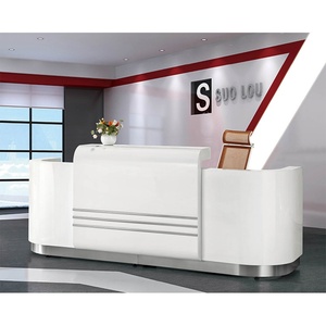 Solid Surface Marble Luxury Modern square Shape Black Panel Reception <b>Desks</b> Design - Product Image 1