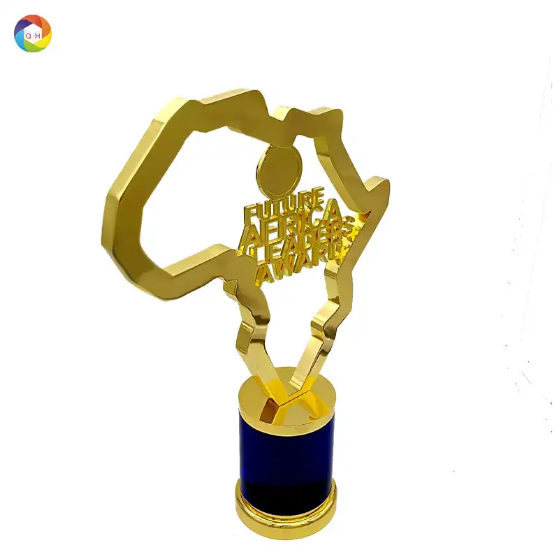 Trofeo de negocios de grabado CNC personalizado, grabado en oro y plata con signos, medallas de trofeo con mapa de África