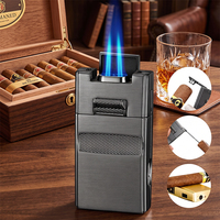 Briquet torche double jet moderne JH Wholesale coupe-vent avec poinçon métallique et aiguille à cigare, flamme jet rechargeable