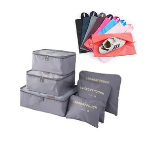 Personalizado al por mayor fábrica rosa azul impermeable paquete de viaje juego de 7 piezas de equipaje de viaje, organizador de cubos de embalaje con bolsa de zapatos