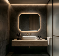 Miroir de salle de bain carré intelligent LED haute définition moderne, rétroéclairé, sans cuivre, argenté, pour salon, appartement, villa
