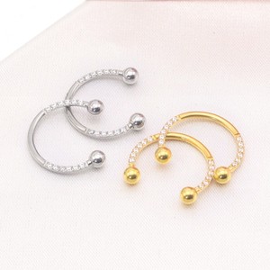 Anneau de nez en acier inoxydable en forme de fer à cheval avec zircon incrusté et extrémité sphérique pour piercing, cadeau de bijoux - Product Image 3