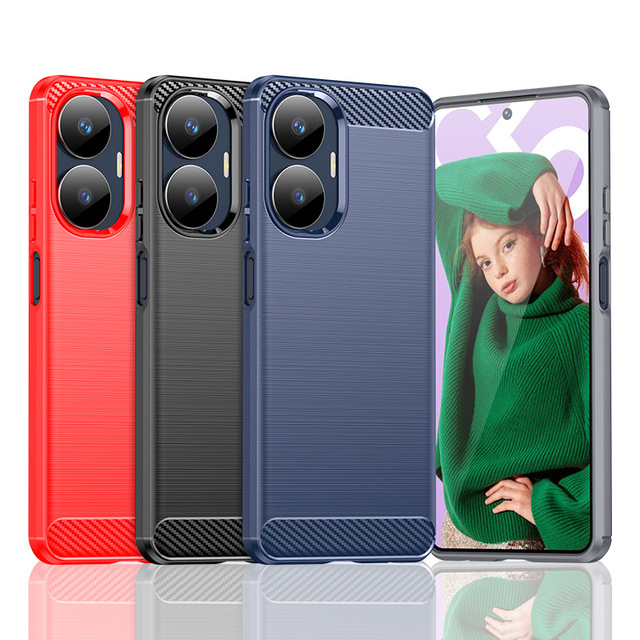 For Realme C55 Cover Carbon Fiber Texture Shockproof Silicone Soft TPU Protective Phone Black Cover Case