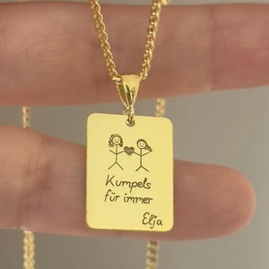 Bijoux gravés en acier inoxydable <span class=keywords><strong>collier</strong></span> d'écriture réelle pour hommes femmes <span class=keywords><strong>collier</strong></span> manuscrit personnalisé enfants <span class=keywords><strong>dessin</strong></span> étiquettes bijoux - Product Image 4