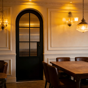 Porte battante intérieure minimaliste cintrée, cadre en acier sur mesure avec verre personnalisé, style personnalisé pour la <span class=keywords><strong>rénovation</strong></span> intérieure - Product Image 5