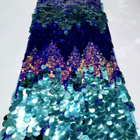 Tissu en maille de dentelle brodé 100% polyester, à motifs circulaires multicolores effet écailles de poisson, avec paillettes, pour robe de mariée transfrontalière