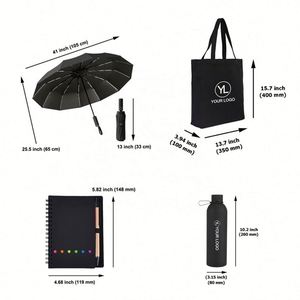 Set de Regalo Corporativo Negro con Logotipo Personalizado, con Bolsa de Lona, Botella de Agua, Cuaderno y Paraguas para Bienvenida - Product Image 2
