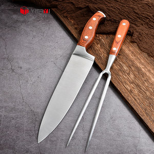 Juego de cuchillos de tenedor con mango de madera <span class=keywords><strong>para</strong></span> barbacoa Juego de cuchillos de tallado de tenedor de acero inoxidable de 8 pulgadas <span class=keywords><strong>para</strong></span> asado de pavo o jamón - Product Image 2