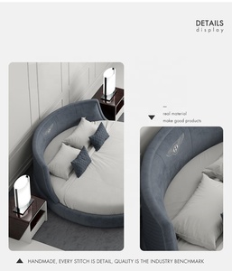 Juego de Muebles de Dormitorio Modernos en Oferta, Camas Circulares de Tela Azul para Adultos, Cama Redonda Doble de Lujo de Terciopelo Tamaño King para Hotel - Product Image 4