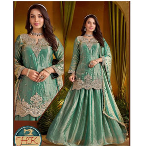 Traje Sharara Bordado Verde Mar para Mujer, Elegante Atuendo Étnico para Fiesta con Dupatta, Colección Festiva India de Diseñador - Product Image 1