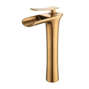 Robinet de <span class=keywords><strong>lavabo</strong></span> thermostatique en laiton <span class=keywords><strong>doré</strong></span> à trou unique, style simple, avec poignée unique pour salle de bain - Product Image 1