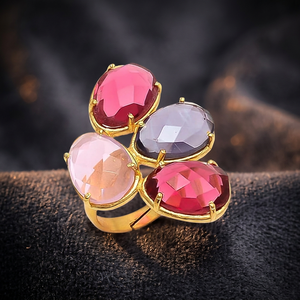Bague ethnique multicolores en pierres précieuses plaquée or et rhodium pour femmes et filles, pierres précieuses éblouissantes - Product Image 3