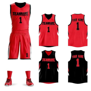 Uniforme de <span class=keywords><strong>Baloncesto</strong></span> Reversible Sublimado de Secado Rápido, Paquete Completo, Color Rojo, Diseño <span class=keywords><strong>Europeo</strong></span> - Product Image 1