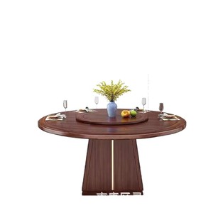 โต๊ะอาหารทรงกลมไม้มะเกลือสไตล์จีนใหม่ พร้อมจานหมุน สำหรับใช้ในบ้าน - Product Image 1