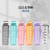 Bouteille d'eau sport tritan motivationnelle de 1000ml avec logo personnalisé en plastique sans BPA avec infuseur de fruits et marqueur de temps tasse étanche
