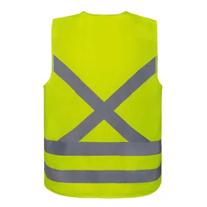 Veiligheidsvesten Hi Vis Vest 100% Polyester Solide Hoge Zichtbaarheid Reflecterende Custom Veiligheidsvest Met 4 Zakken 4 Bolso 'S Refletivo