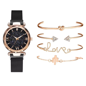 5 uds relojes de lujo para mujer conjunto magnético cielo estrellado reloj femenino moda señoras reloj de pulsera de cuarzo - Product Image 4