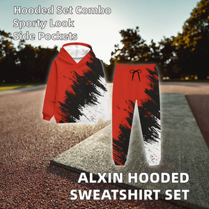 Alxin Solid Hooded <b>Sweatpants</b> Sweatshirt <b>Set</b> Drawstring Closure Spring Sporty Style Unisex Black White Red Running 2026 New - Product Image 2