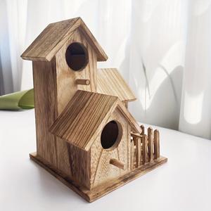 Casa de pájaros de madera 15x15x20cm, artesanía decorativa para exteriores para aves - Product Image 3