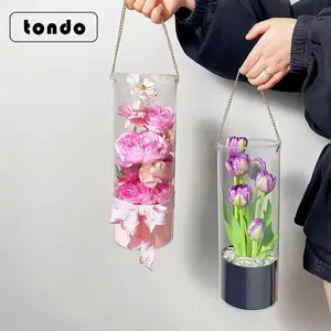 Caixa de presente transparente para arranjo de flores, caixa de buquê redonda, caixa de embalagem transparente