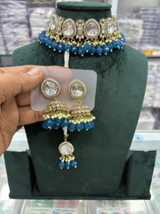 Tradicional hecho a mano Faux Kundan perla tachonada gargantilla conjunto de joyas Diamante de oro rosa para regalo de boda joyería de moda india - Product Image 2