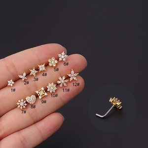 Bán Sỉ Khuyên Mũi Hình Chữ L Hoa Zircon Tinh Tế Bằng Thép Không Gỉ Mạ Vàng Trang Sức Xỏ Khuyên Cơ Thể Đính Đá Cz Lấp Lánh - Product Image 6