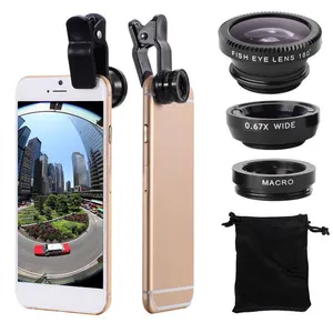 Marka kalite 180 derece balık gözü Lens + 0.67X geniş açı + 10X makro Lens evrensel HD cep telefonu Lens kiti iPhone Android için