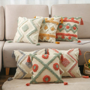 For Cross-Border Exclusive Tufted Embroidered Waist Pillow <b>Cushion</b> Case with Cotton/Polyester Fiber - Product Image 3