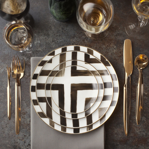 Assiettes de présentation écologiques à bord doré, rayées <span class=keywords><strong>noir</strong></span> <span class=keywords><strong>et</strong></span> <span class=keywords><strong>blanc</strong></span>, en porcelaine fine, pour mariages - Product Image 6
