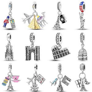 Breloque originale de <span class=keywords><strong>voyage</strong></span> en argent 925 avec pendentif de construction de repère New York Rome Vienne pour bricolage bijoux de mode avec zircon - Product Image 2