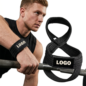 Sangles de musculation en coton personnalisables en forme de huit avec logo – Sangles d'entraînement antidérapantes, douces et robustes pour la sécurité unisexe en fitness - Product Image 1