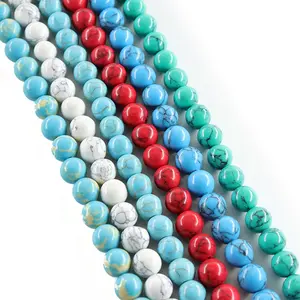 Vente en gros, perles rondes en vrac, bleu, Turquoise, pierre précieuse, entretoise ronde, perles de pierre en vrac pour la fabrication de bijoux