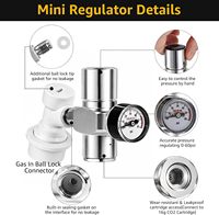 Régulateur de charge de bonbonne en alliage d'aluminium certifié 0-60 PSI, mini-régulateur de CO2 portable avec filetage 3/8 pouces et ensemble de raccords à bille pour pique-nique