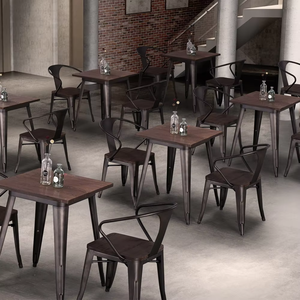 Mesa de Comedor Cuadrada de Metal y Hierro de Estilo Industrial Moderno con Tablero de Madera y Sillas Modernas para Restaurante, Hotel, Bar, Cafetería, <span class=keywords><strong>Bistro</strong></span> - Product Image 4