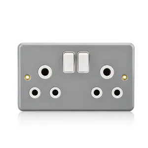 Metal clad 15amp dual outlet south african wall socket