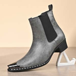 Botas de punta puntiaguda de cuero genuino negro con banda elástica, sin cordones, para oficina y carrera profesional, suela de goma, envío directo - Product Image 2