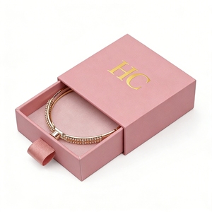 Vintage Bracelet Box Rigid Drawer Box Jewelry Gift Box with Ribbon Soft <b>Padded</b> Insert Foil Stamping Custom Logo OEM Factory - Product Image 5