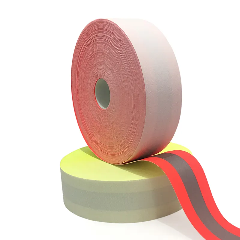 Flame Retardant Reflective orange-sliver-orenge tape Wholesale reflective webbing Fabric Sew On strip for workwear