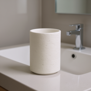 Porte-brosse à dents blanc diamètre 8 cm H 13 cm en céramique, accessoire de salle de bain - Product Image 3