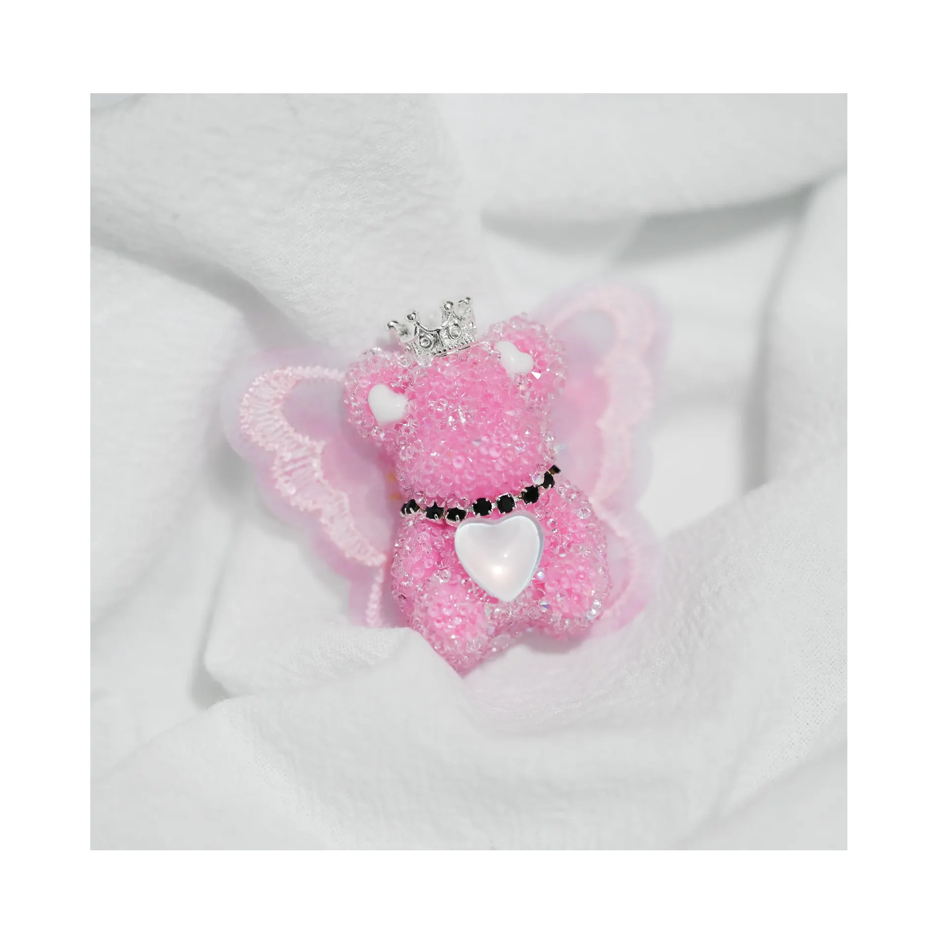 Custom Pave Sugar Crown Bear Kralen Kanten Strik Strass Acryl Kralen Voor Pen Maken Telefoon Case Sleutelhanger Charms