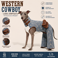 Combinaison élégante pour chien en denim coton et polyester, imprimé étoiles, avec garniture en cuir, 4 pattes, intégrale, pour Greyhound Whippet, coupe ajustée