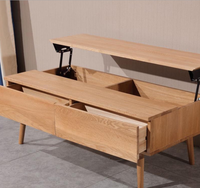 Dalle de bois placage de chêne ornement 2 places Table d'angle rotin multifonctionnel Table basse élévatrice ensemble à manger