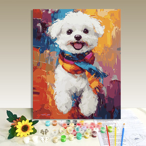 Paint by Numbers Kit Dog Scarneck puppy Canvas Art DIY Home Decor Animal Painting by Numbers - Product Image 1