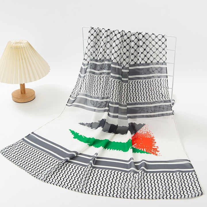 Palestine Shawl Keffiyeh Patterned Tasselless Palestine Flag Edged Palestine Shawl S100048 main image 1