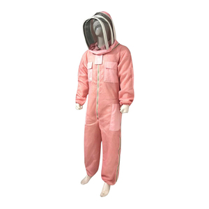 Combinaison de travail rose en polyester avec capuche, fermeture éclair intégrale, multiples poches, respirante, unisexe, vente en gros - Product Image 2
