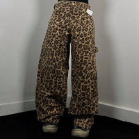 Jeans surdimensionnés à imprimé léopard Y2K pour femme MZN, denim délavé, coupe large, streetwear, hip hop, vintage