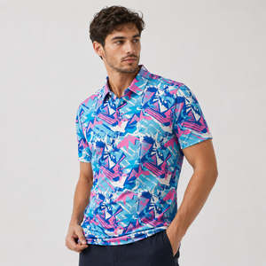 Polo pour homme à imprimé géométrique, décontracté, à manches courtes, design de t-shirt de golf, 88% polyester, 12% élasthanne, 150GSM, en stock, vente en gros - Product Image 4