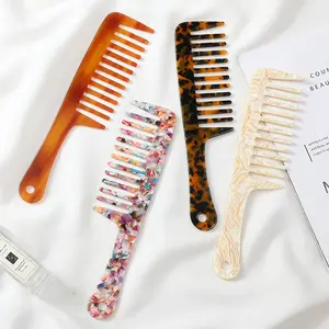 MIO High Quality celluloid Acetic acid Hair Comb women lady Flexible Marbling pattern Large Wide Tooth Comfortable Hair Combs