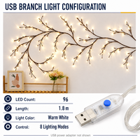 Guirlande lumineuse USB en forme de branche de 1,8 m avec 96 LED et 8 modes d'éclairage pour décoration murale intérieure et fêtes