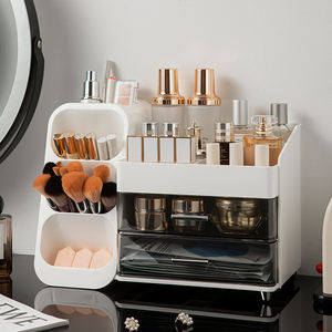 Kotak penyimpanan kosmetik Desktop kapasitas besar, rak penyimpanan ruang tamu, tempat pena bahan ABS berdiri portabel - Product Image 1